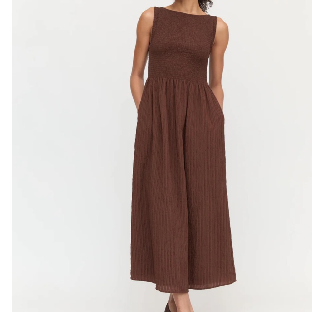 Hill House Cosima Nap Dress Chocolate Tonal Seersucker size large NWT